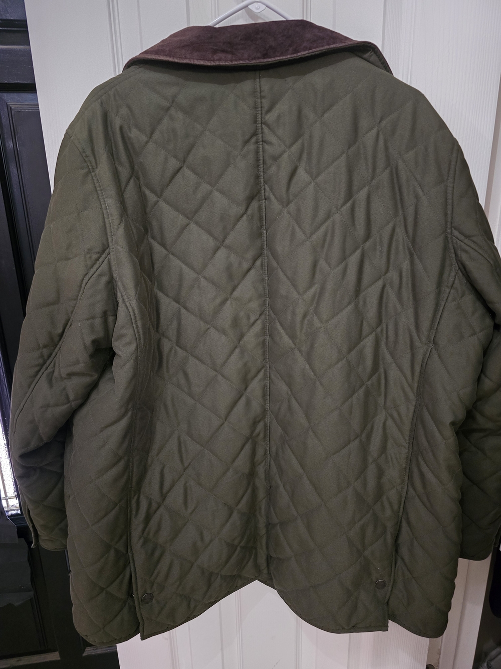 Lauren Ralph Lauren Men's Olive Quilted Jacket with Brown Corduroy Collar - Picture 4 of 5